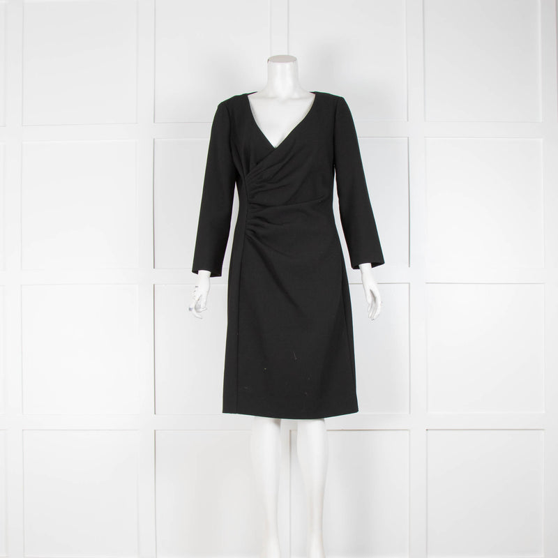 Diane Von Furstenberg Black Gathered V Neck Dress