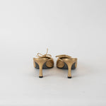 Chanel Gold Leather Black Satin Toe Kitten Mules