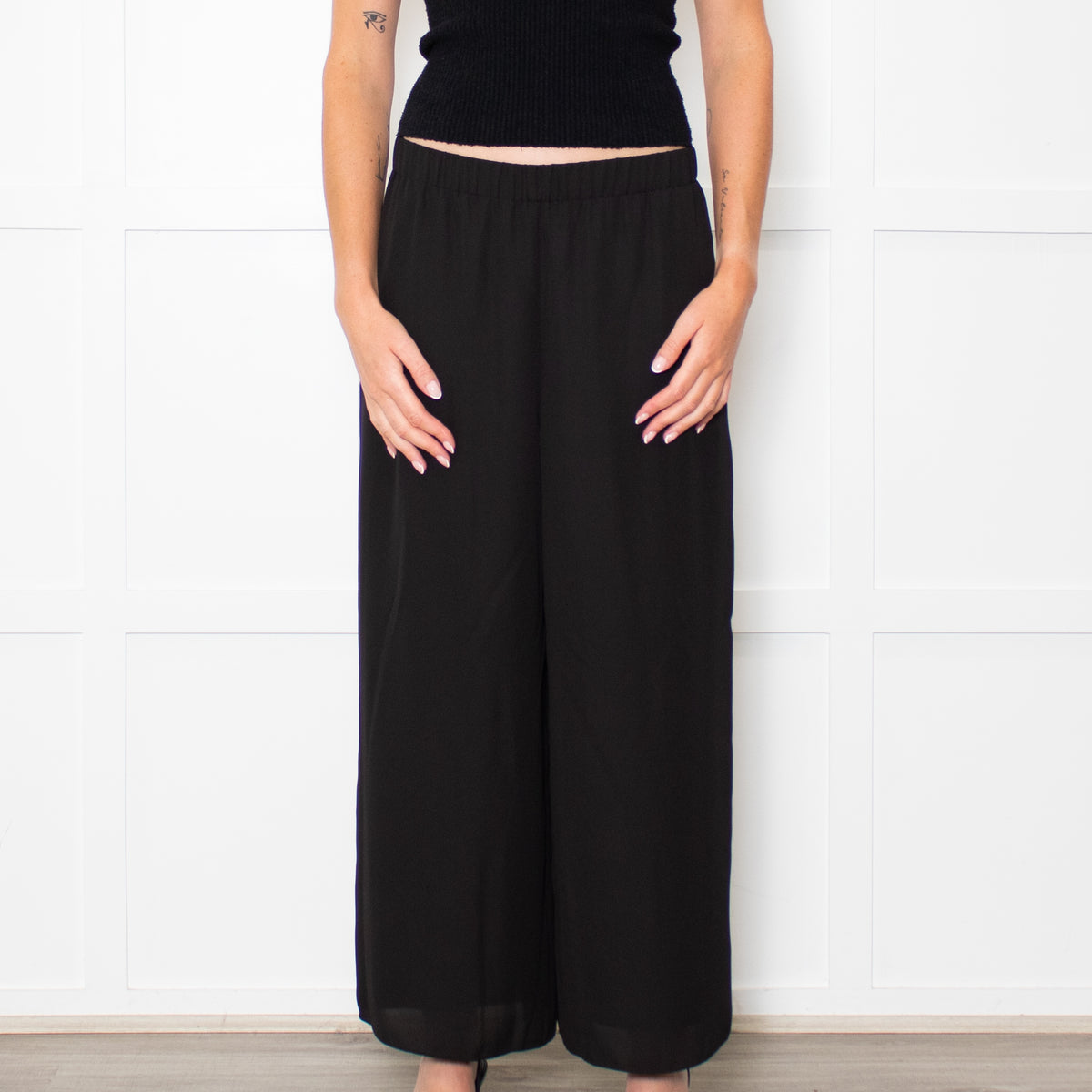 Theory Black Crepe Wide Leg Culottes