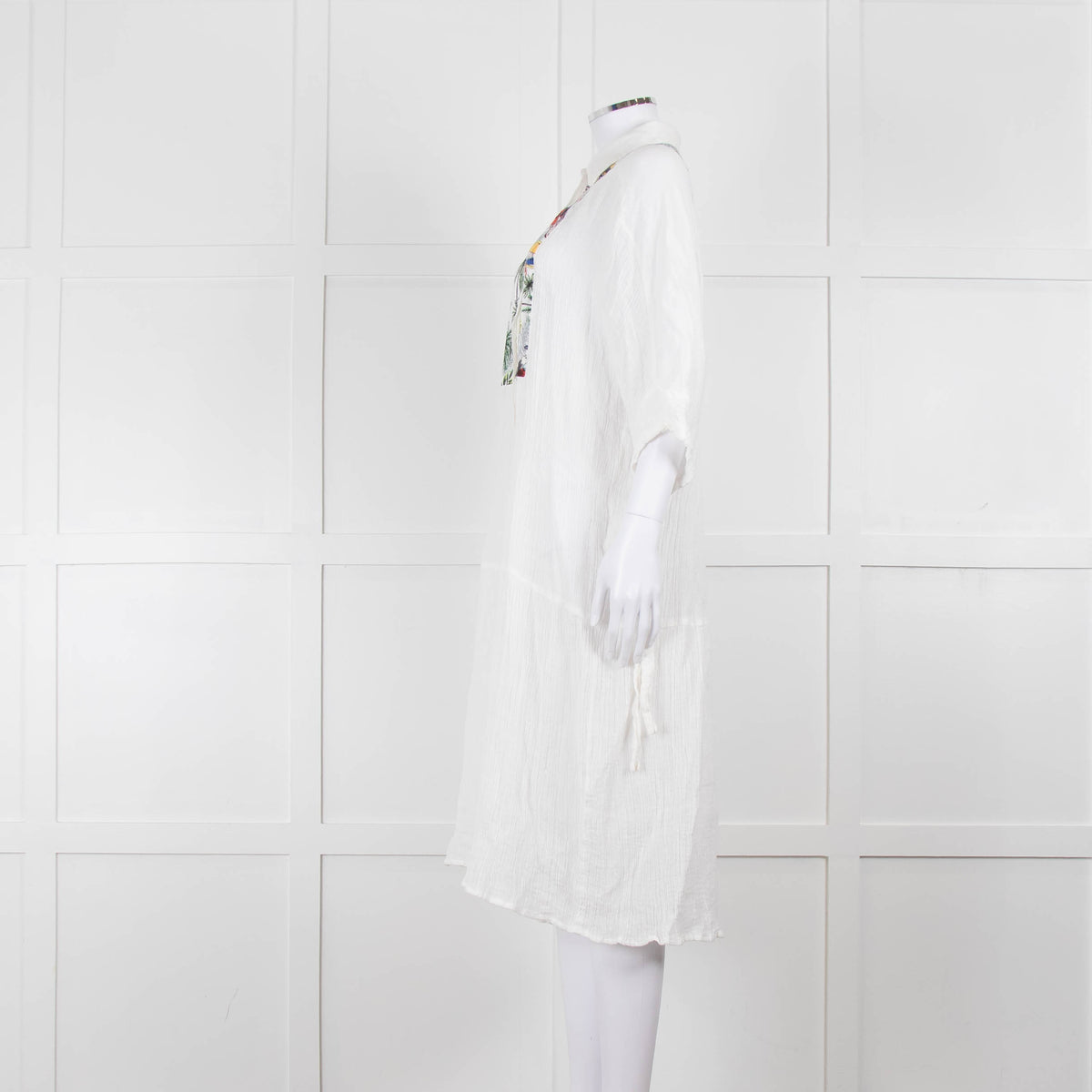 Bimba Y Lola White Cheesecloth Kaftan with Patterned Panel