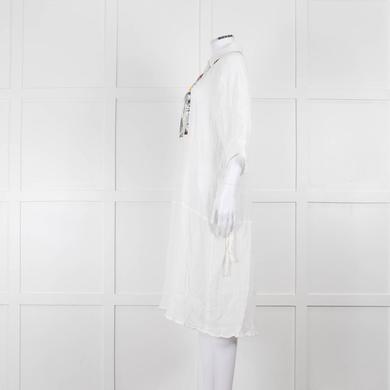 Bimba Y Lola White Cheesecloth Kaftan with Patterned Panel