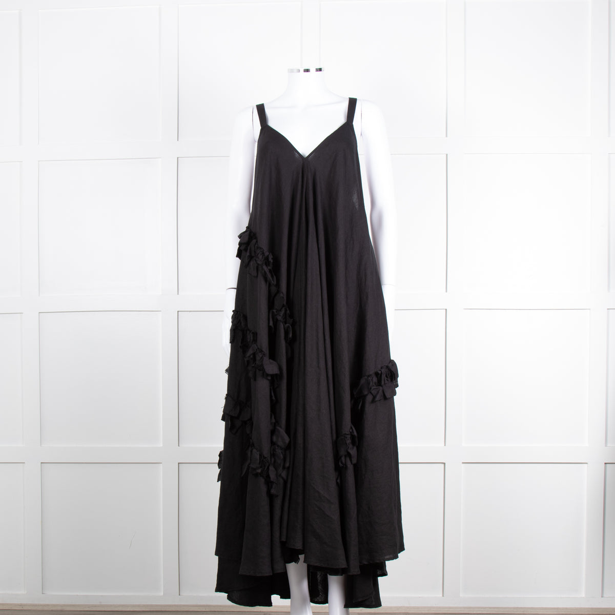 Nu London Black Linen Oversized Sundress With Black Fabric Adornments