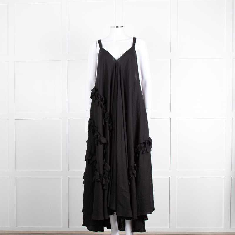 Nu London Black Linen Oversized Sundress With Black Fabric Adornments