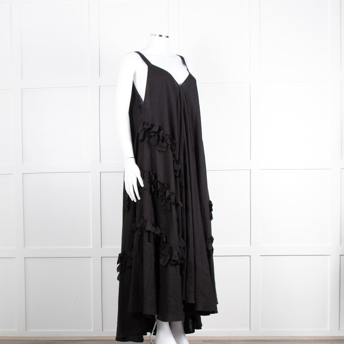 Nu London Black Linen Oversized Sundress With Black Fabric Adornments
