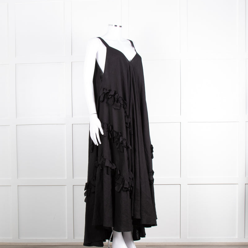 Nu London Black Linen Oversized Sundress With Black Fabric Adornments