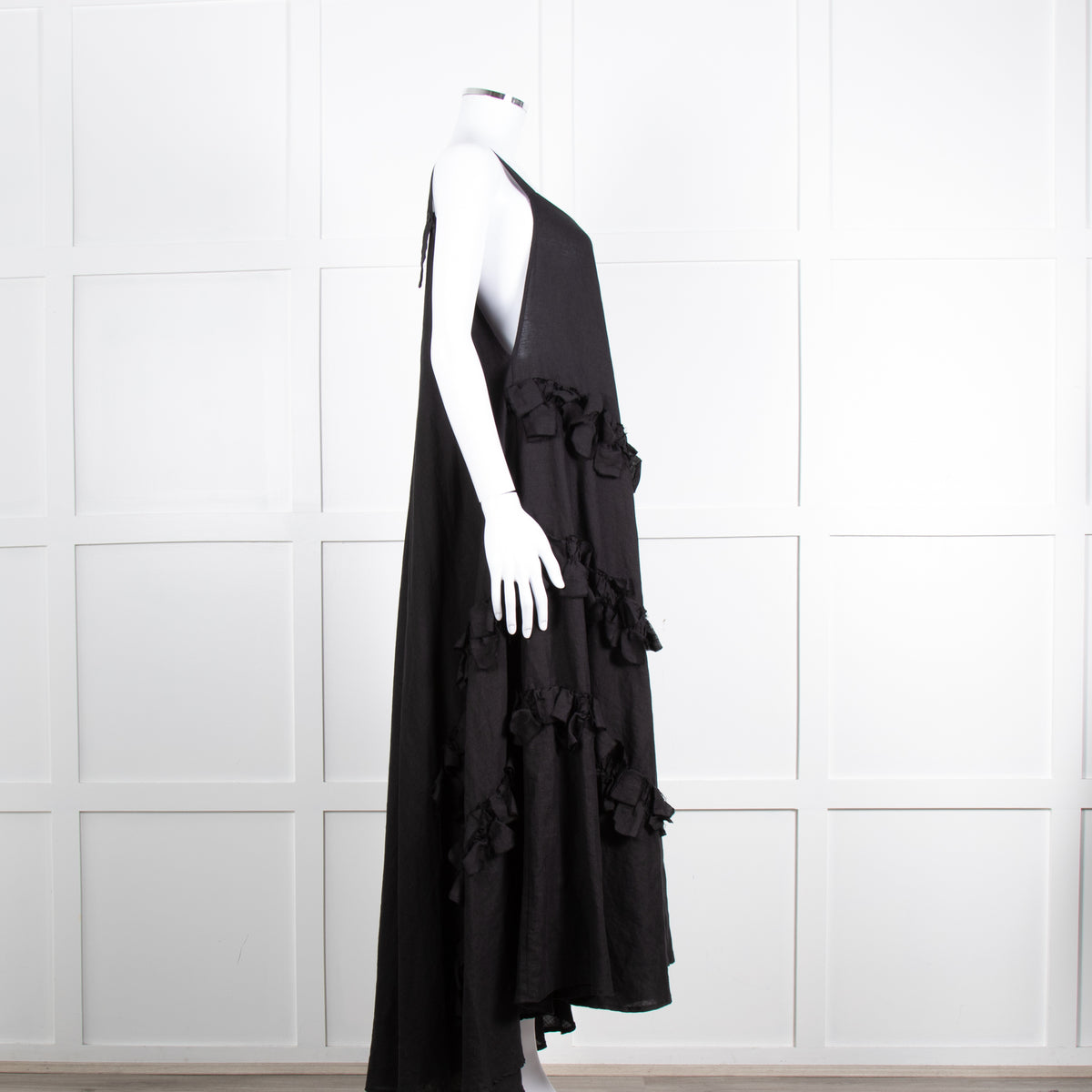 Nu London Black Linen Oversized Sundress With Black Fabric Adornments