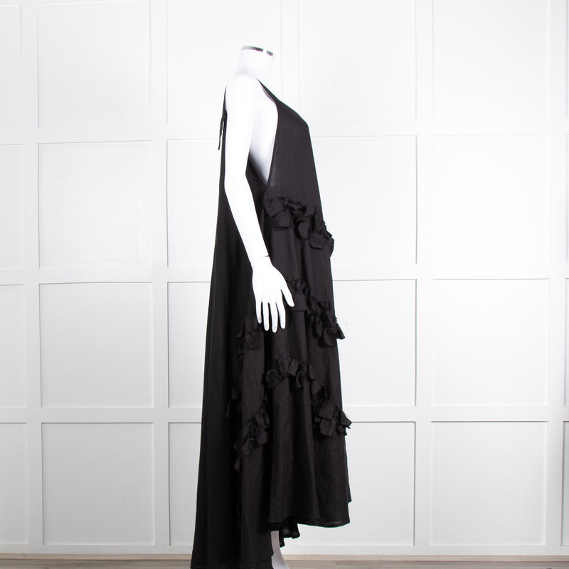 Nu London Black Linen Oversized Sundress With Black Fabric Adornments