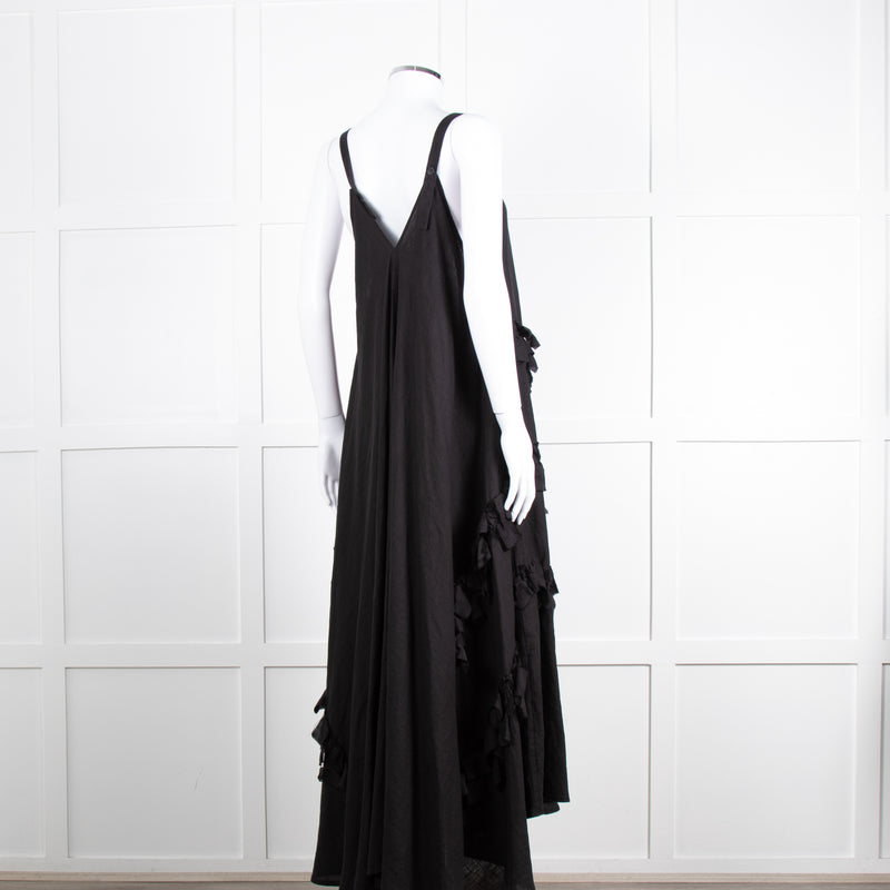 Nu London Black Linen Oversized Sundress With Black Fabric Adornments