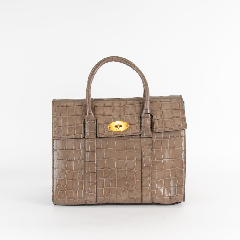 Mulberry Beige Croc Embossed Bayswater with Shoulder Strap