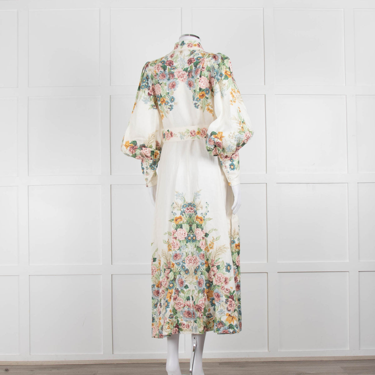 Zimmermann Cream Floral Wavelength Bell Sleeve Midi Dress