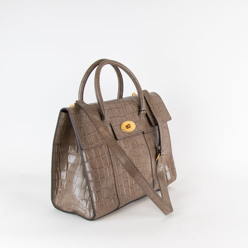 Mulberry Beige Croc Embossed Bayswater with Shoulder Strap