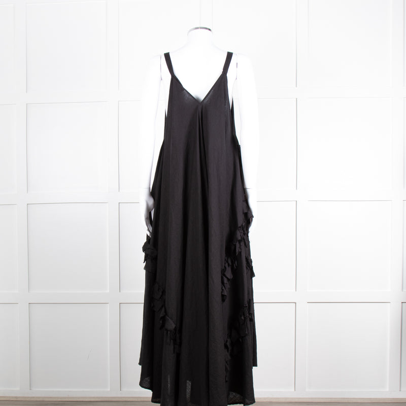 Nu London Black Linen Oversized Sundress With Black Fabric Adornments