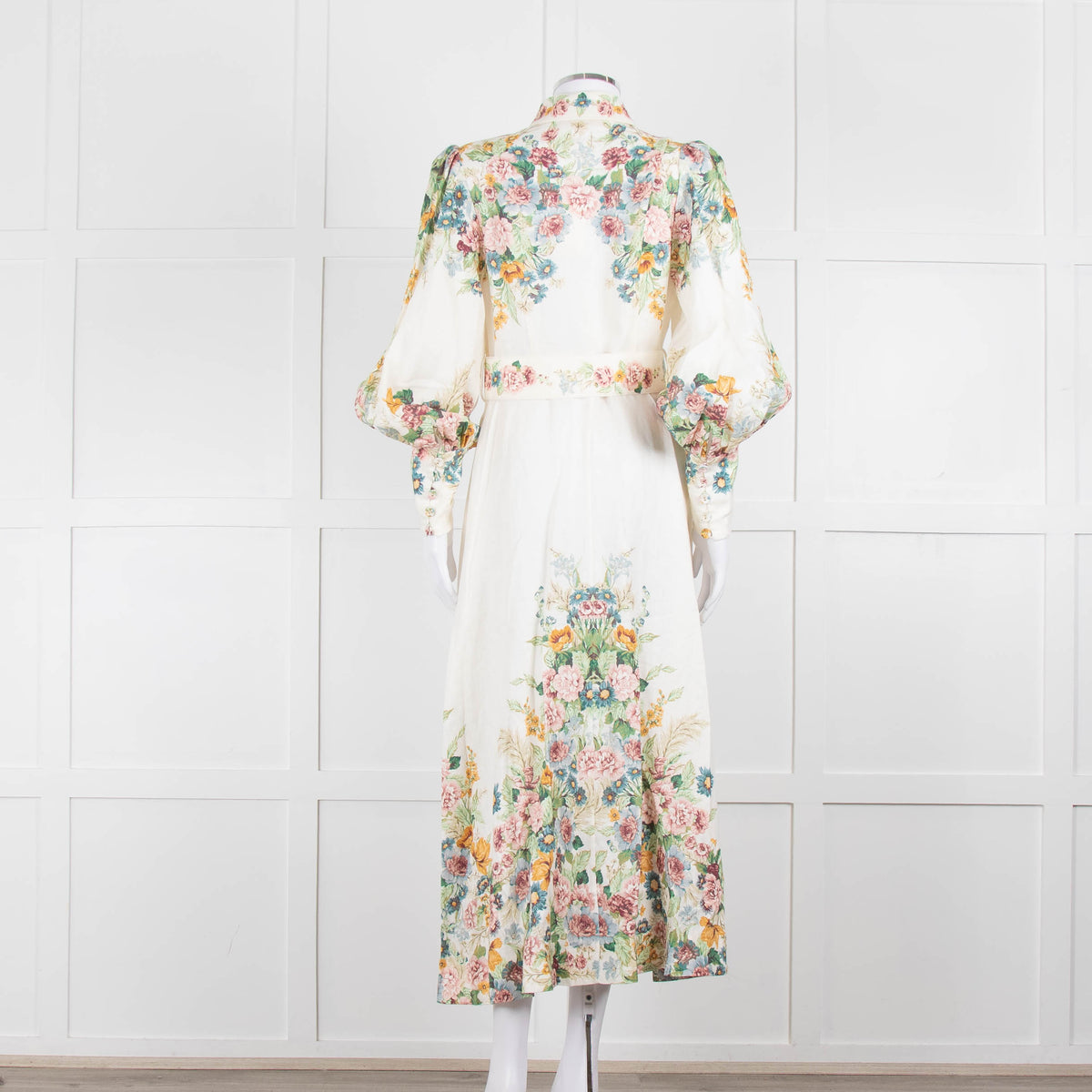 Zimmermann Cream Floral Wavelength Bell Sleeve Midi Dress