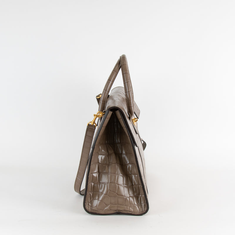 Mulberry Beige Croc Embossed Bayswater with Shoulder Strap