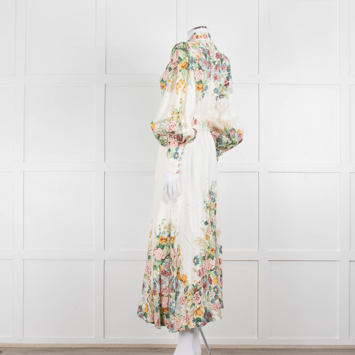 Zimmermann Cream Floral Wavelength Bell Sleeve Midi Dress