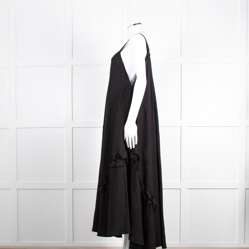 Nu London Black Linen Oversized Sundress With Black Fabric Adornments