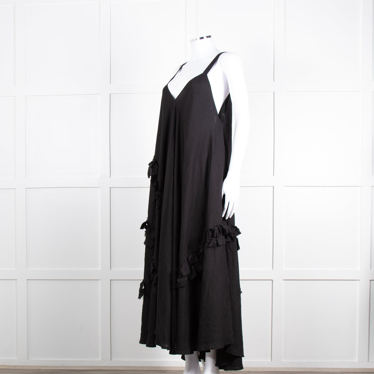 Nu London Black Linen Oversized Sundress With Black Fabric Adornments