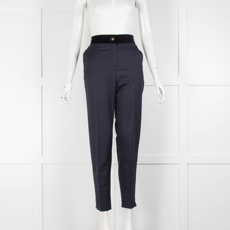 Carolina Herrera Navy Velvet Waistband Trousers