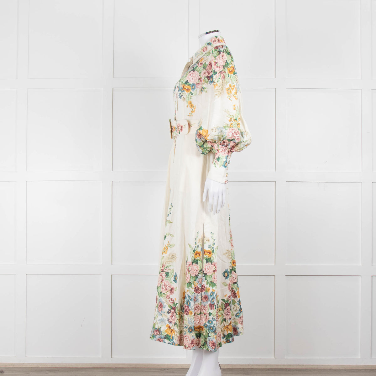 Zimmermann Cream Floral Wavelength Bell Sleeve Midi Dress