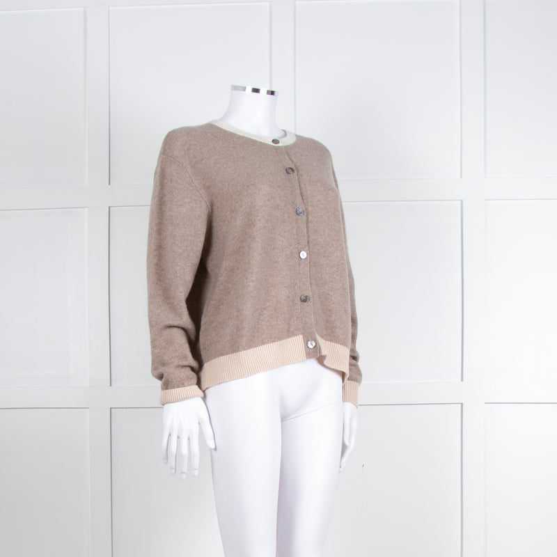 Jumper 1234 Pale Brown Cashmere Cardigan Contrast Neck And Cuff