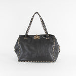 Valentino Garavani Black Rockstud Leather Shopping Tote