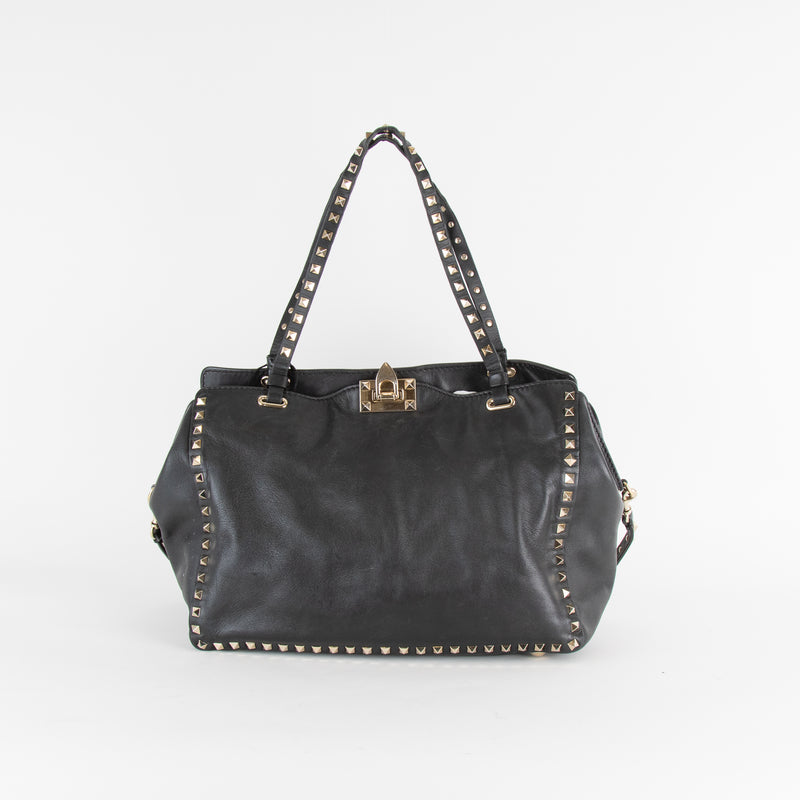 Valentino Garavani Black Rockstud Leather Shopping Tote