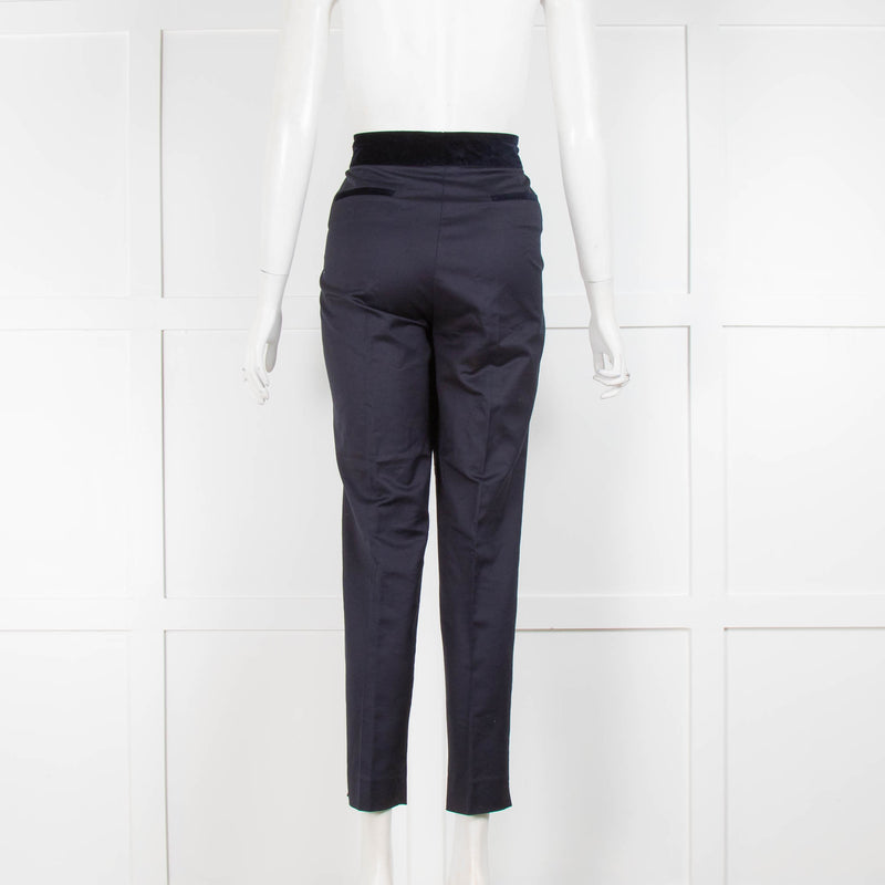 Carolina Herrera Navy Velvet Waistband Trousers