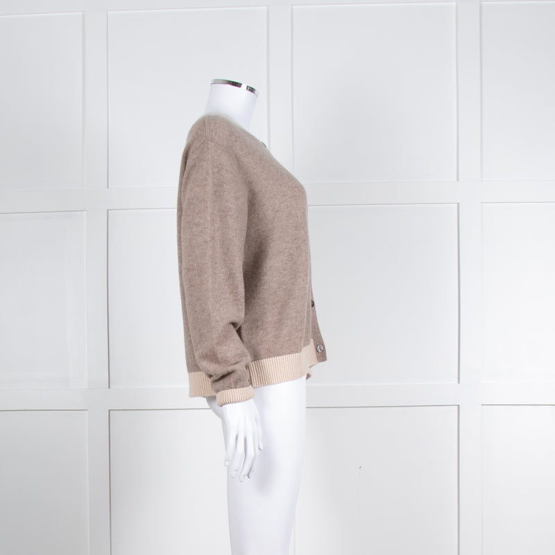 Jumper 1234 Pale Brown Cashmere Cardigan Contrast Neck And Cuff