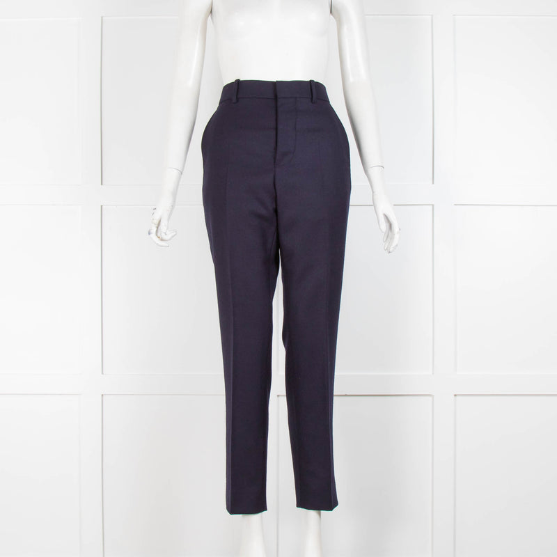 Marni Navy Wool Straight Leg Trousers