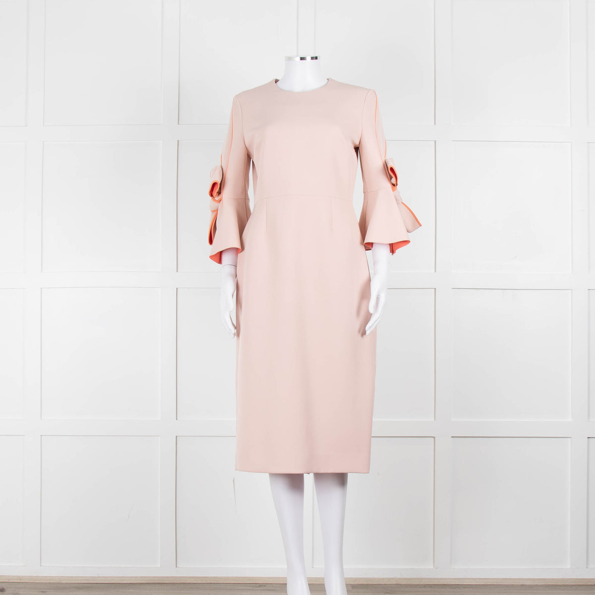 Roksanda Pale Pink Bow Sleeve With Orange Piping Midi Dress