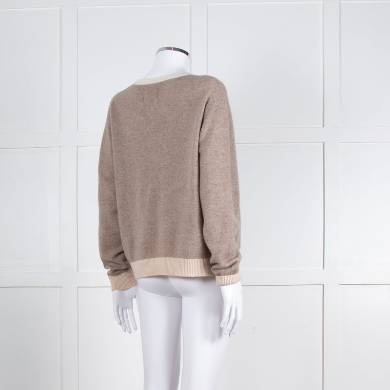 Jumper 1234 Pale Brown Cashmere Cardigan Contrast Neck And Cuff