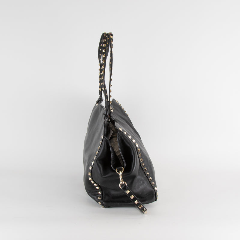 Valentino Garavani Black Rockstud Leather Shopping Tote
