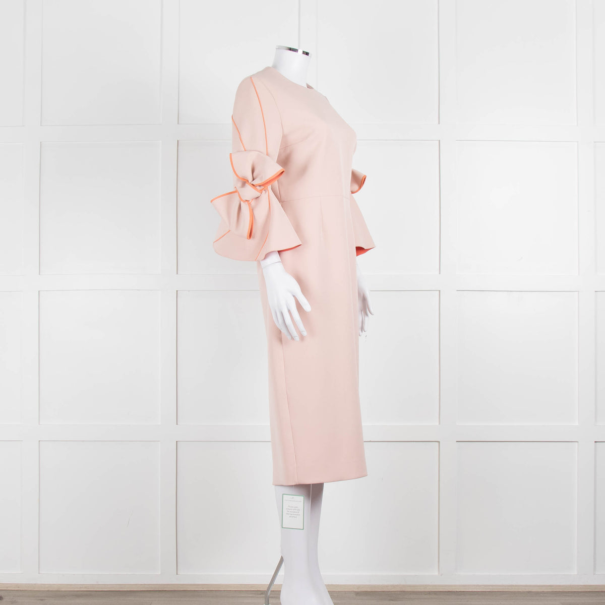 Roksanda Pale Pink Bow Sleeve With Orange Piping Midi Dress