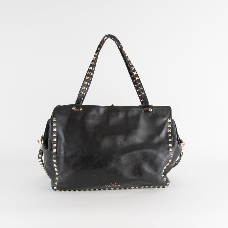 Valentino Garavani Black Rockstud Leather Shopping Tote