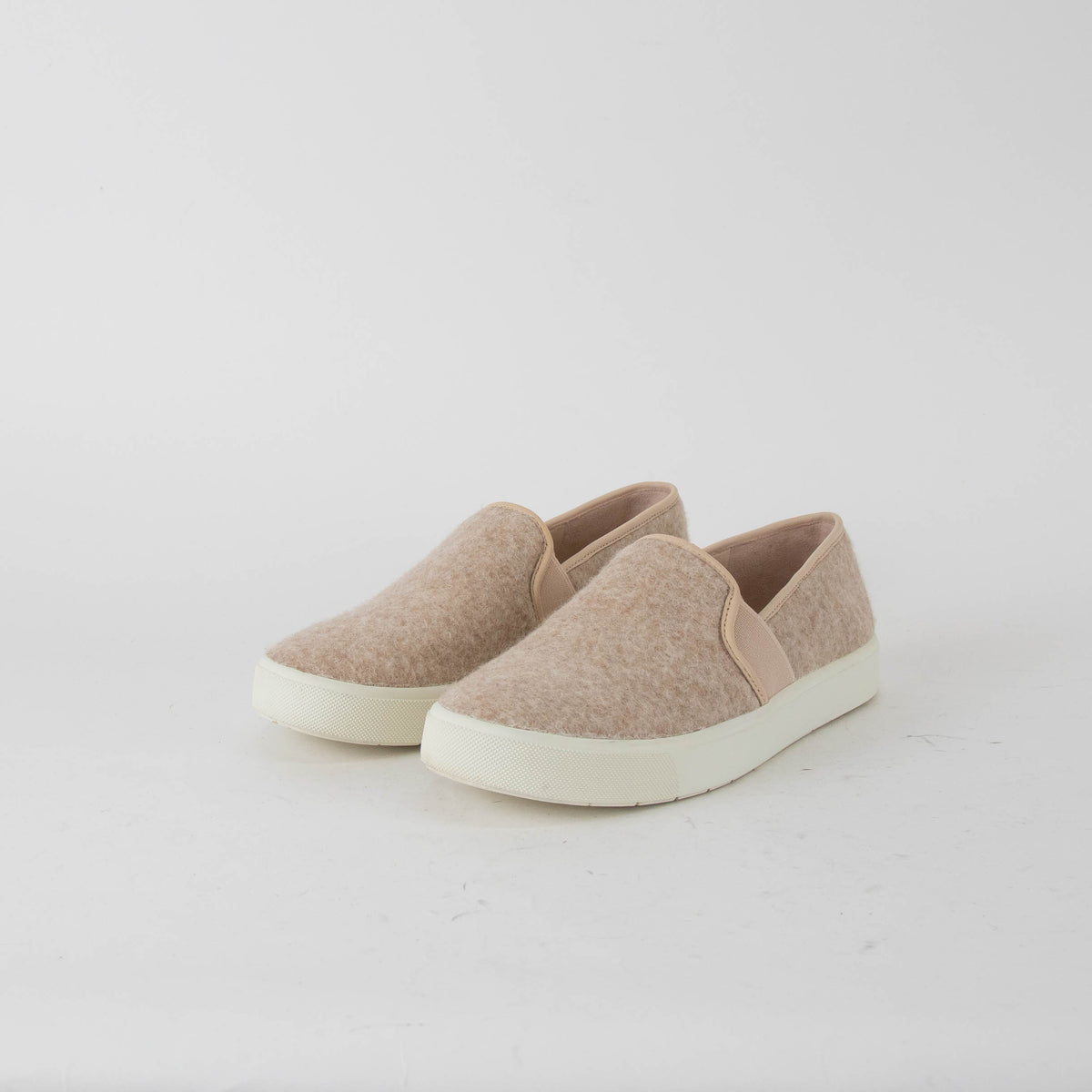 Vince Beige White Sole Wool Slip On Shoes