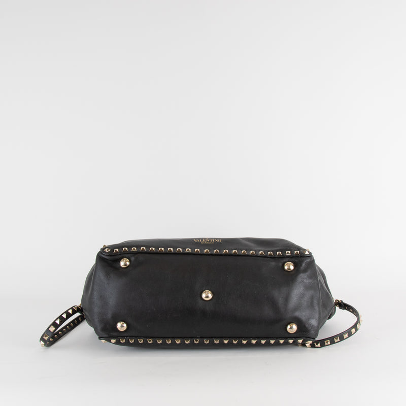 Valentino Garavani Black Rockstud Leather Shopping Tote