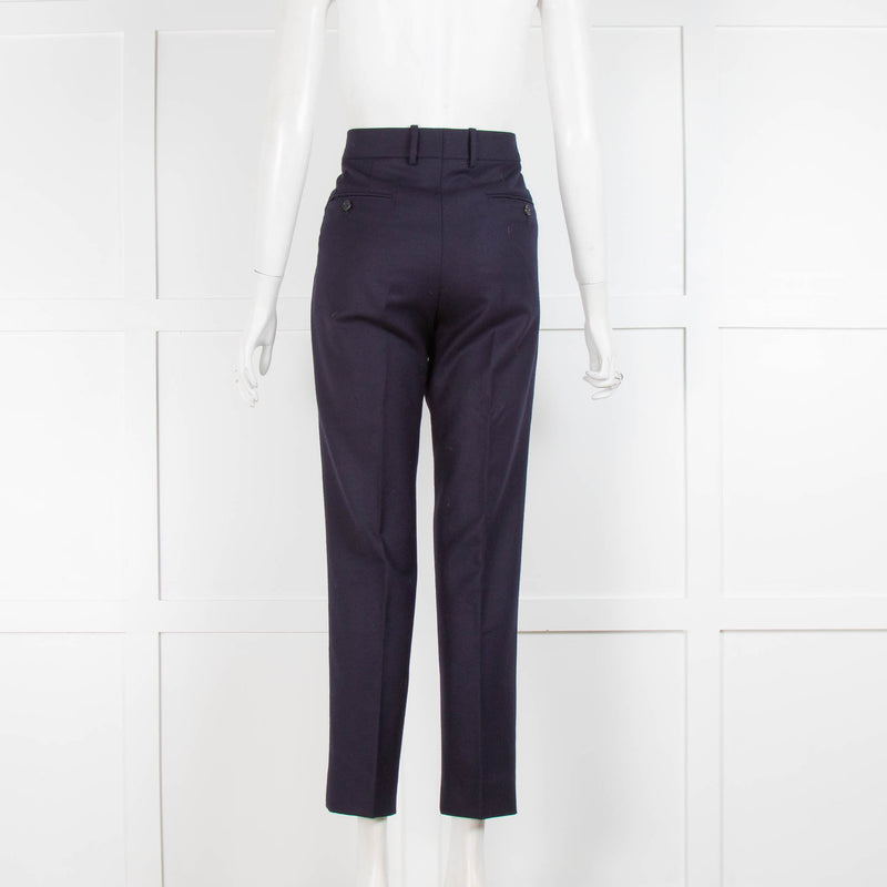 Marni Navy Wool Straight Leg Trousers