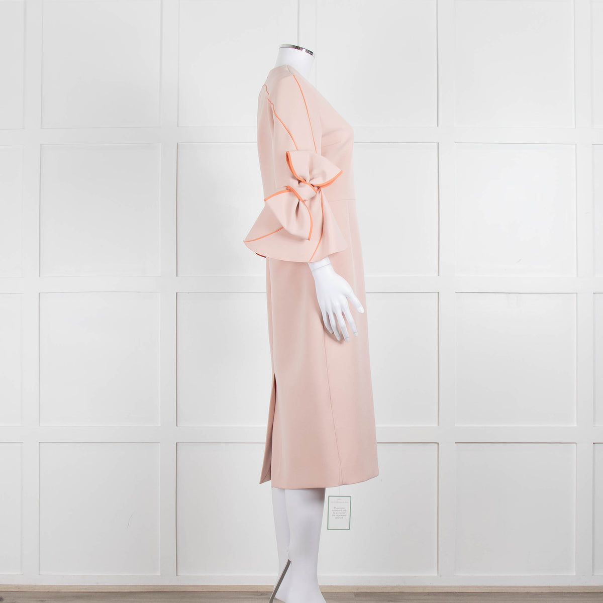 Roksanda Pale Pink Bow Sleeve With Orange Piping Midi Dress