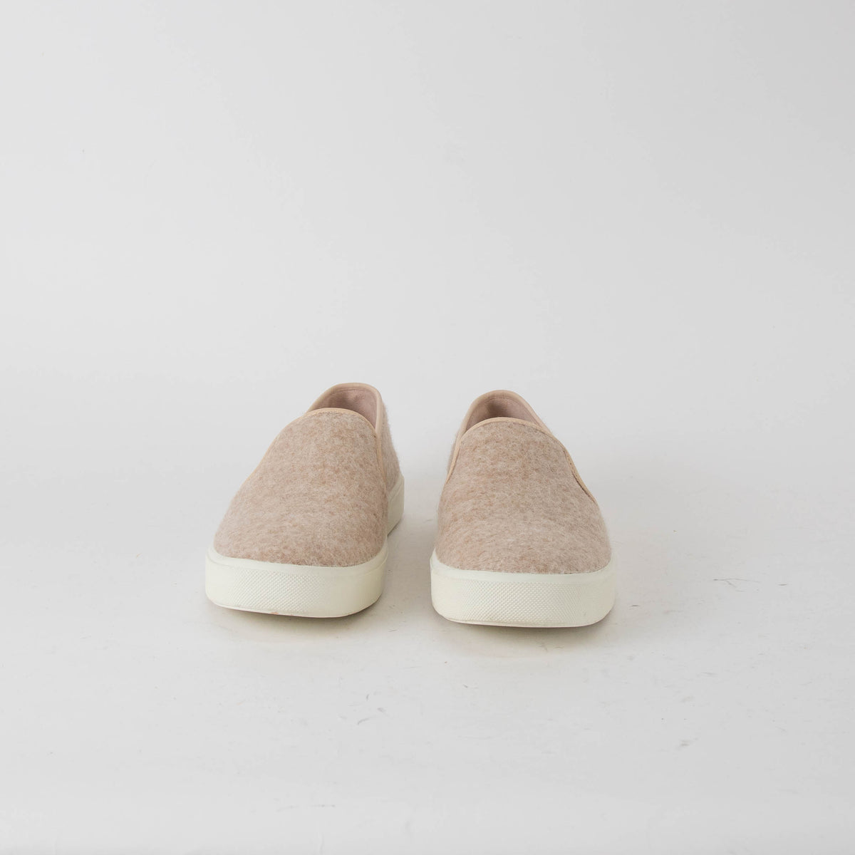 Vince Beige White Sole Wool Slip On Shoes
