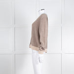 Jumper 1234 Pale Brown Cashmere Cardigan Contrast Neck And Cuff