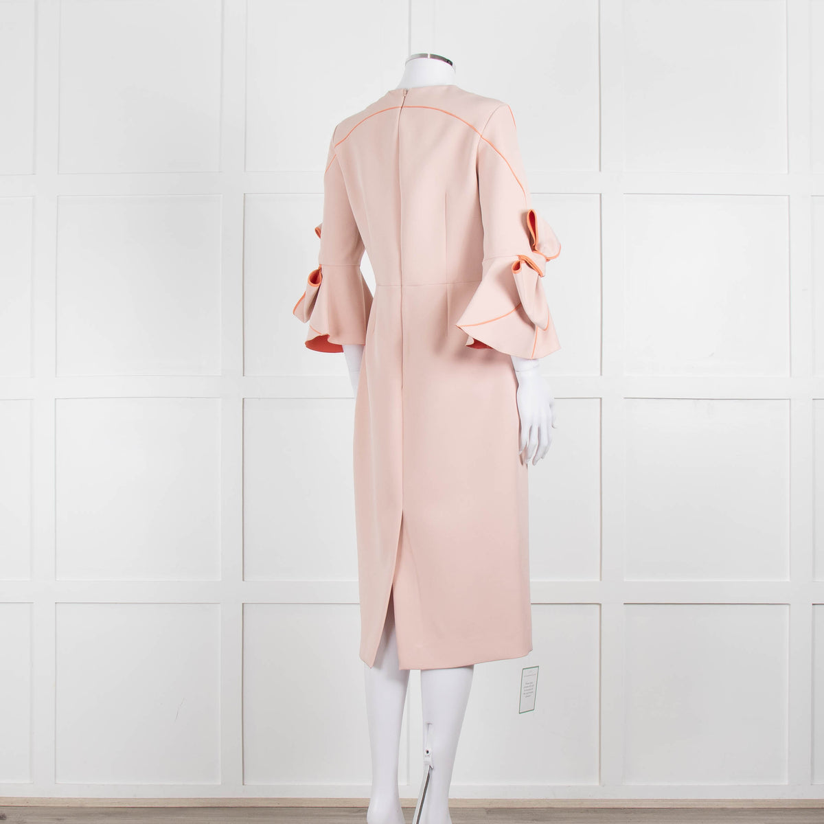 Roksanda Pale Pink Bow Sleeve With Orange Piping Midi Dress