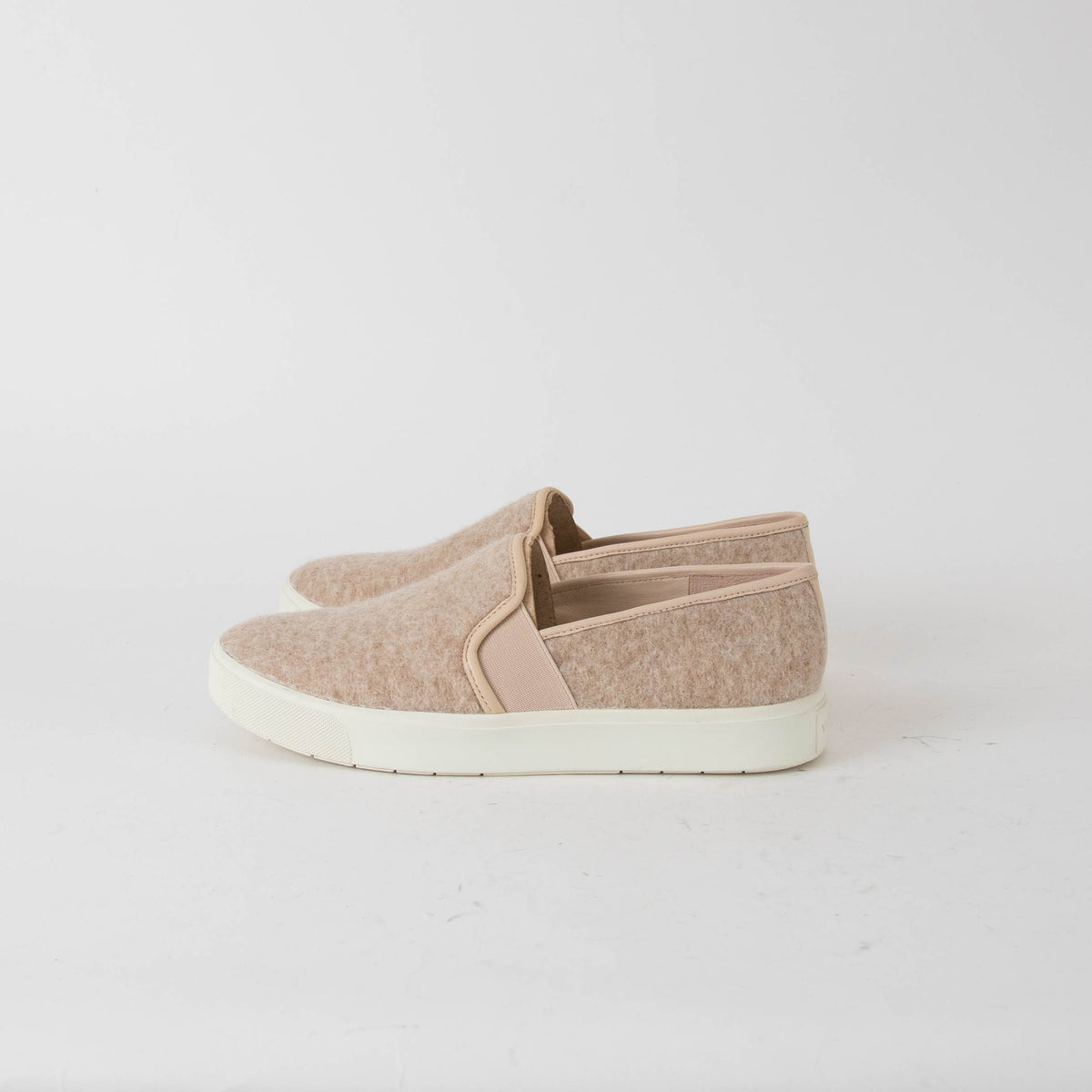 Vince Beige White Sole Wool Slip On Shoes
