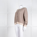 Jumper 1234 Pale Brown Cashmere Cardigan Contrast Neck And Cuff