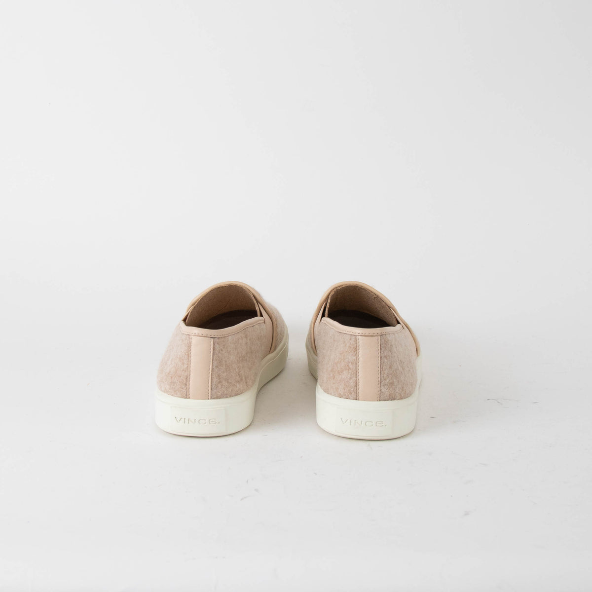 Vince Beige White Sole Wool Slip On Shoes