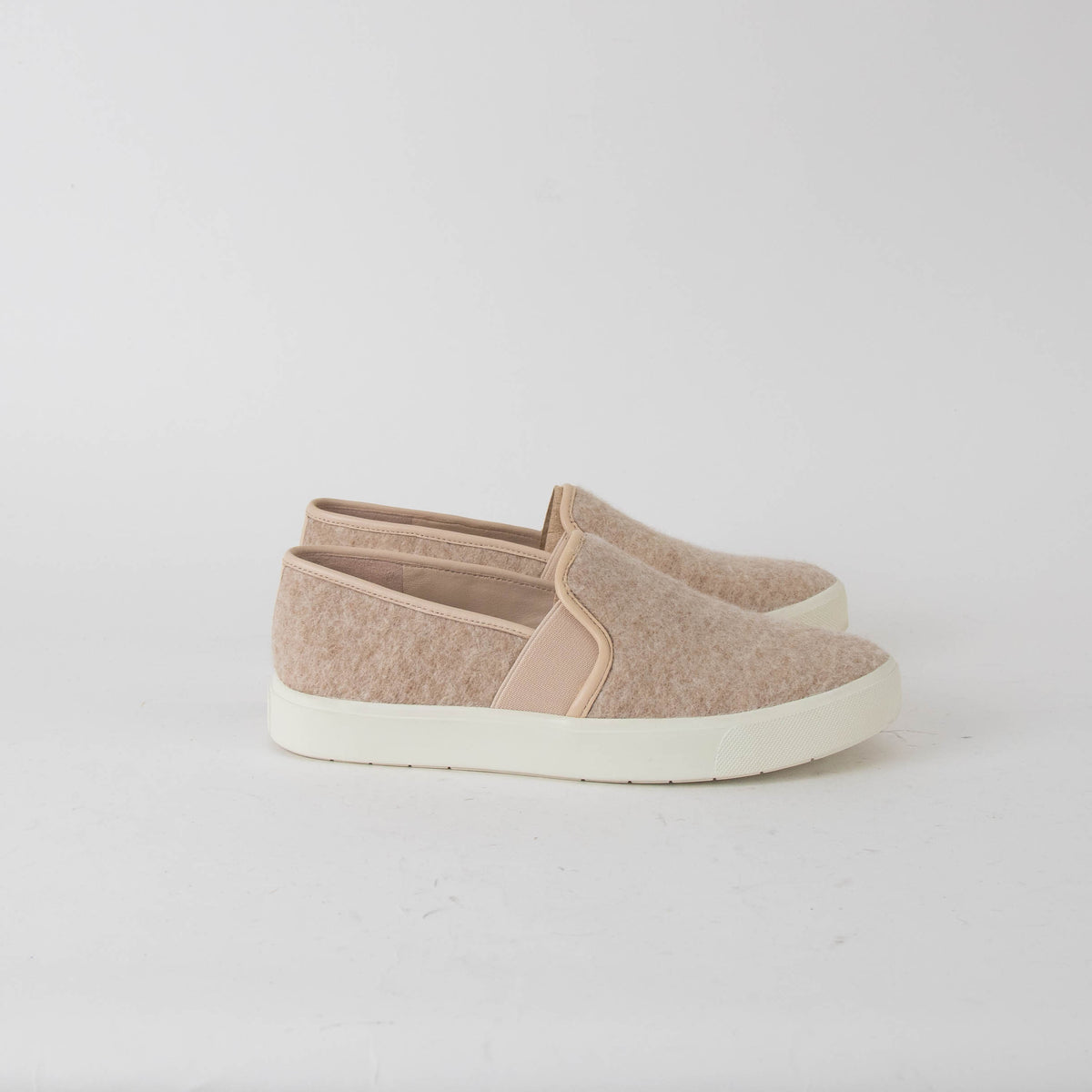 Vince Beige White Sole Wool Slip On Shoes