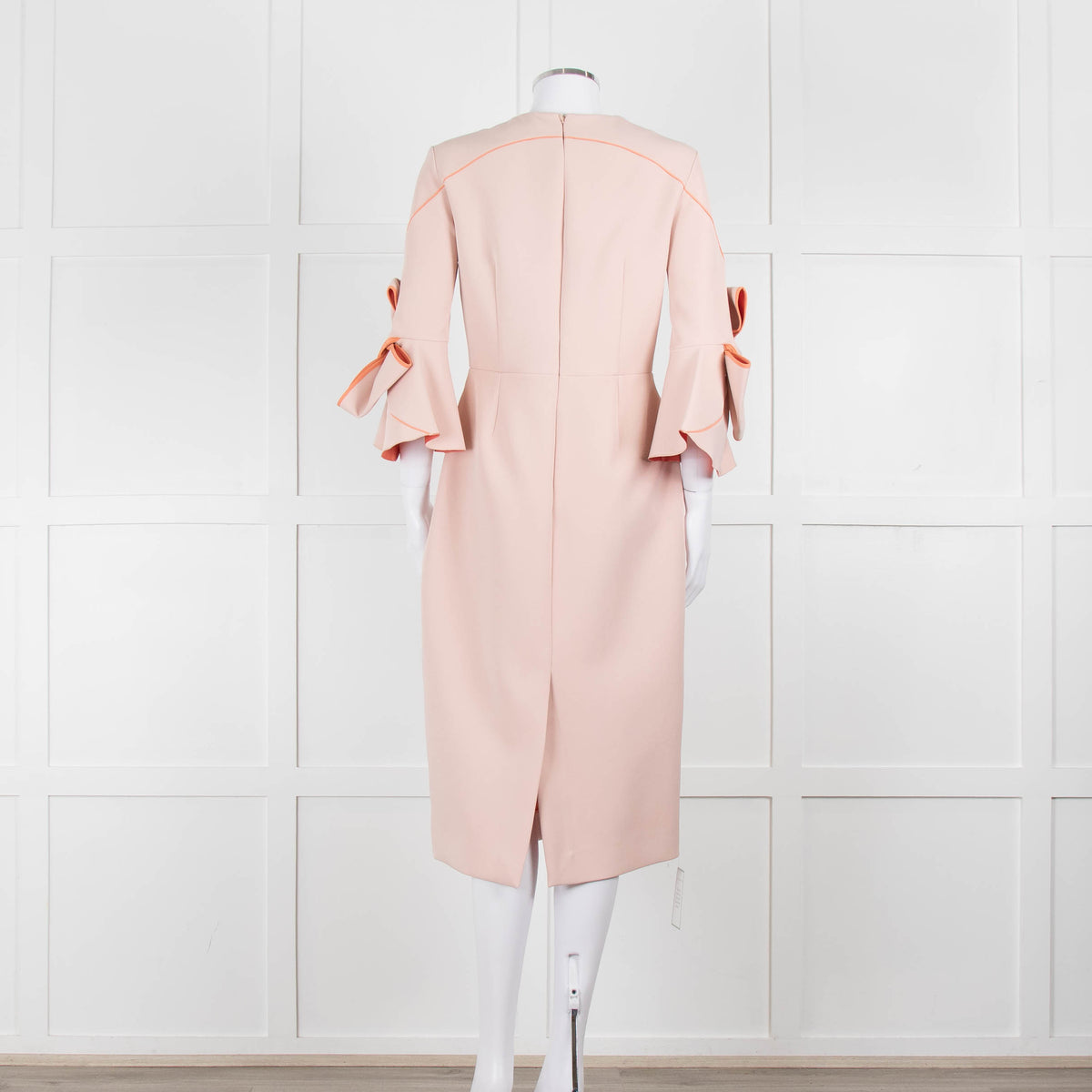 Roksanda Pale Pink Bow Sleeve With Orange Piping Midi Dress