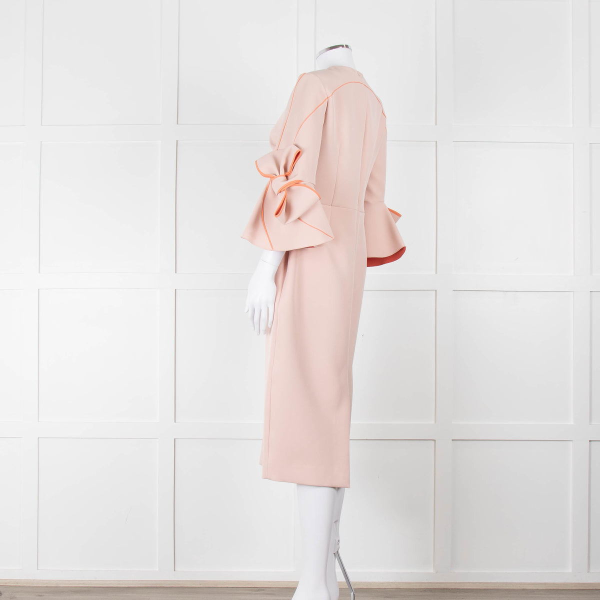Roksanda Pale Pink Bow Sleeve With Orange Piping Midi Dress