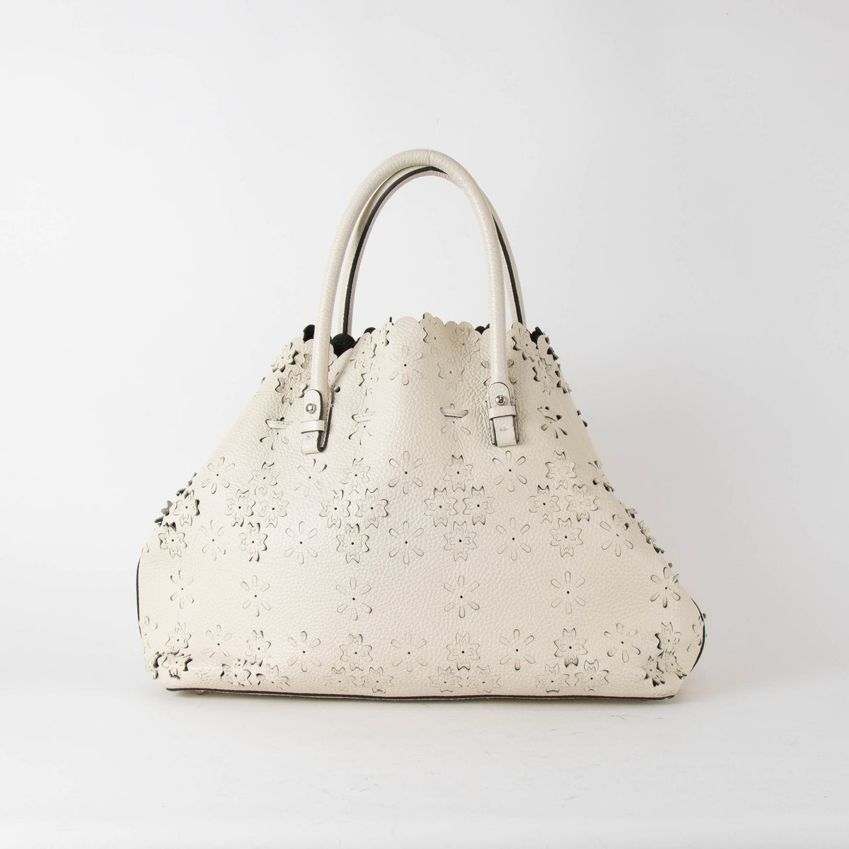 Ermanno Scervinno Off White Lazer Cut Leather Tote Bag