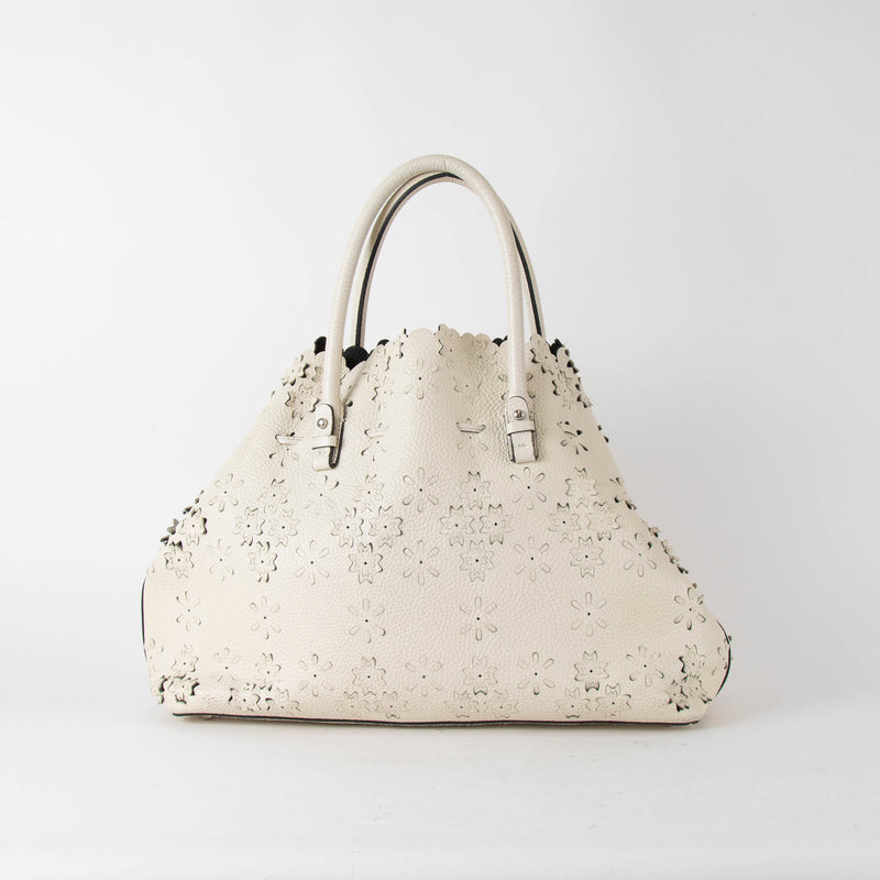 Ermanno Scervinno Off White Lazer Cut Leather Tote Bag
