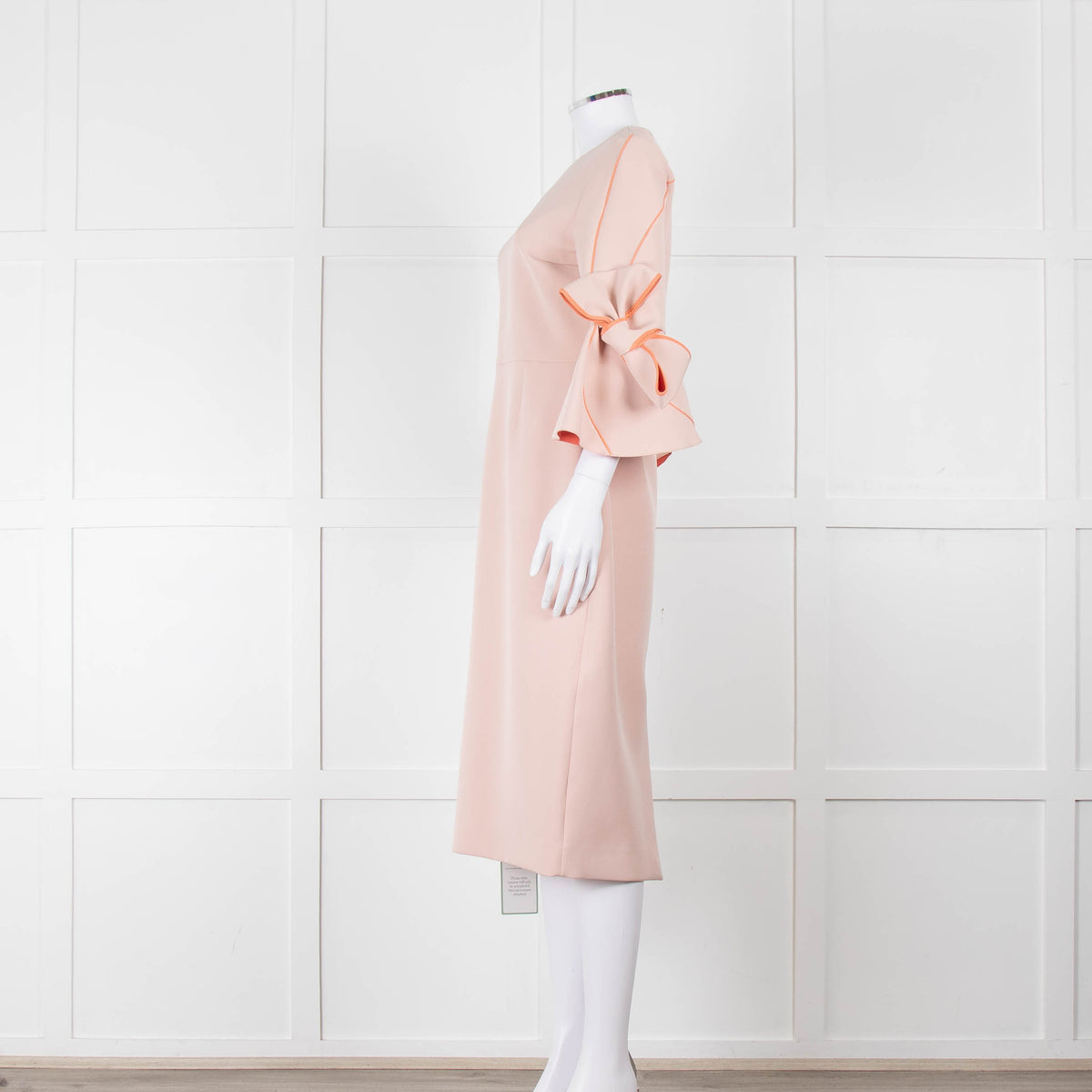 Roksanda Pale Pink Bow Sleeve With Orange Piping Midi Dress